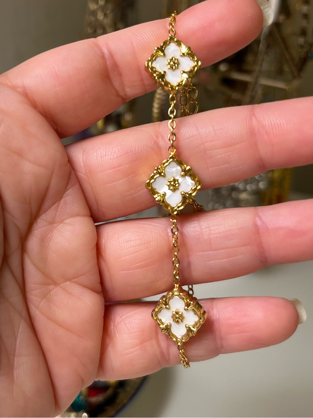 Shell-Look Clover Gold Tone Stainless Steel Bracelet